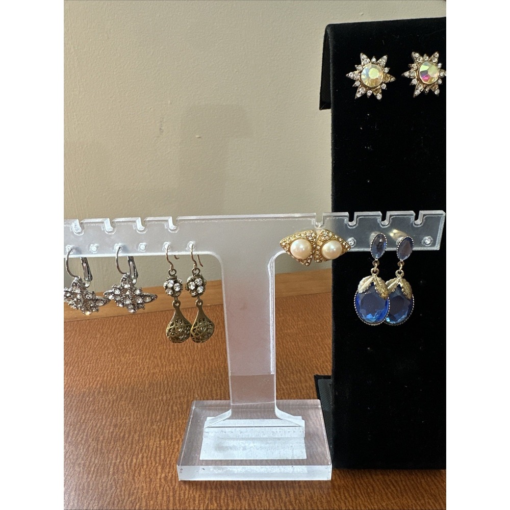 5 Pair Vintage Rhinestone Pierced Earrings‎ Fashion Costume